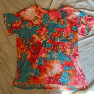 Bright Tie Dye split hem pocket comfy Tee